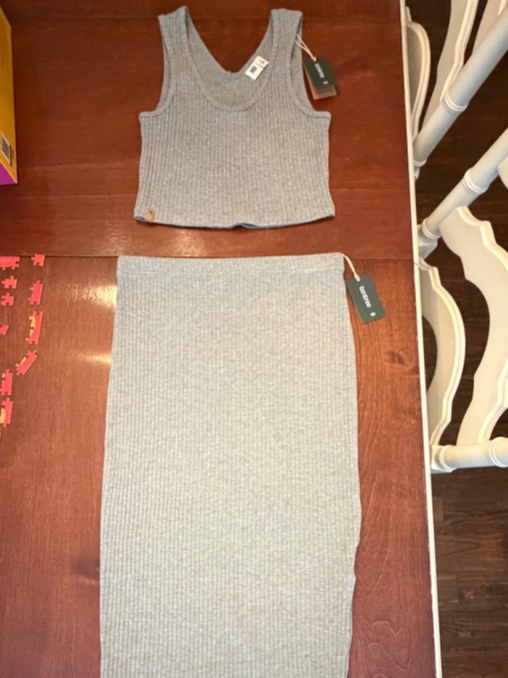 Tentree Set Medium Heather Gray Knit Rib Crop Tank Maxi Midi Skirt